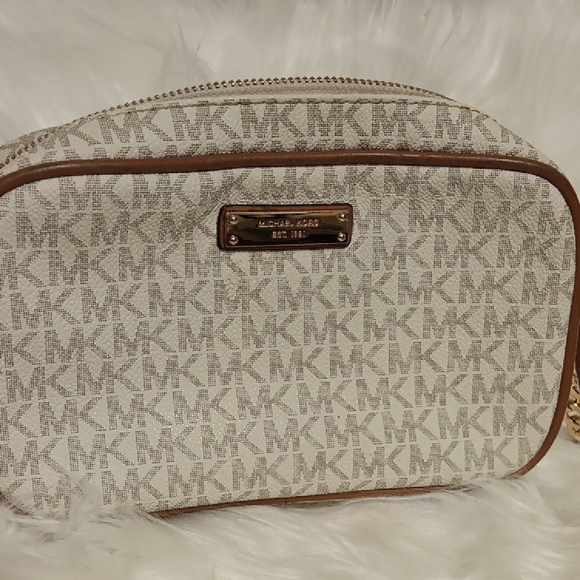 Michael Kors Cream and Brown Crossbody Bag with Signature Monogram - Picture 1 of 5